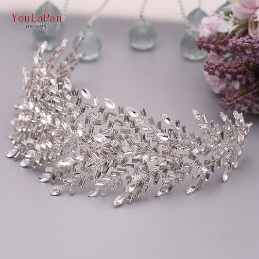 YouLaPan HP312 Bridal Hair Pieces Bridemaids Head Pieces Crystal Headbands for Women Jeweled Hair Accessories Rhinestone Tiara